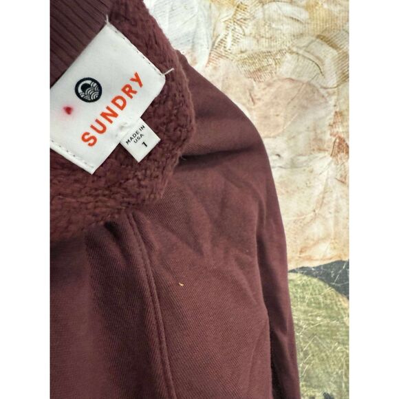 New Anthropologie Sundry Dream Maroon Cotton Cut Off Sweatshirt Sweater 1 - Picture 9 of 9
